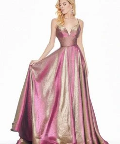 Ashley Lauren - 1513 Spaghetti Strap Two-Toned Metallic A-Line Gown