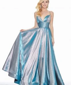Ashley Lauren - 1513 Spaghetti Strap Two-Toned Metallic A-Line Gown