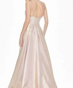 Ashley Lauren - 1513 Spaghetti Strap Two-Toned Metallic A-Line Gown