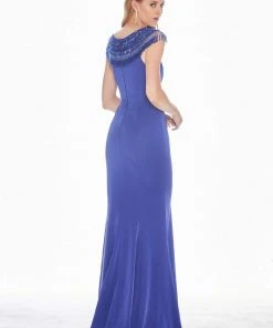 Ashley Lauren - 1517 Cap Sleeve Bead Fringed Crepe Sheath Gown