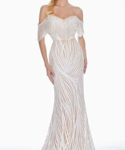 Ashley Lauren - 1521 Fringe Off-Shoulder Trumpet Dress