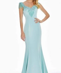 Ashley Lauren - 1522 Beaded Fringe Appliqued Mermaid Gown