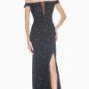 Ashley Lauren - 1562 Beaded Off-Shoulder Gown With Slit