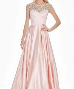 Ashley Lauren - 1564 Crystal Beaded Illusion Cap Sleeve A-Line Gown