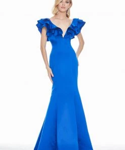 Ashley Lauren - 1566 Ruffled Cap Sleeve Plunging V-Neck Gown 12 Ashley Lauren - 1566 Ruffled Cap Sleeve Plunging V-Neck Gown