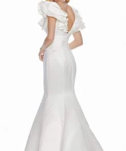 Ashley Lauren - 1566 Ruffled Cap Sleeve Plunging V-Neck Gown 10 Ashley Lauren - 1566 Ruffled Cap Sleeve Plunging V-Neck Gown