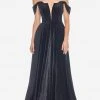 Ashley Lauren - 1567 Deep Off-Shoulder Glitter Velvet A-line Dress