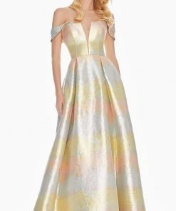 Ashley Lauren - 1570 Plunging Off-Shoulder Brocade Ballgown