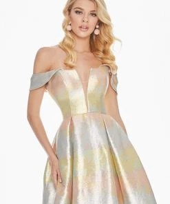 Ashley Lauren - 1570 Plunging Off-Shoulder Brocade Ballgown