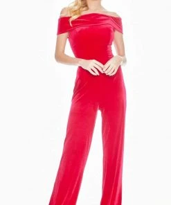 Ashley Lauren - 1571 Velvet Off-Shoulder Jumpsuit
