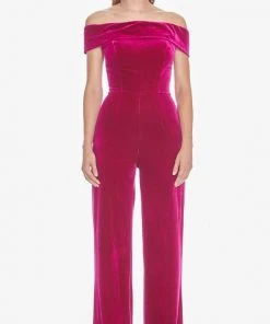 Ashley Lauren - 1571 Velvet Off-Shoulder Jumpsuit