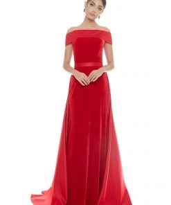 Ashley Lauren - 1588 Off-Shoulder Velvet Dress With Overskirt