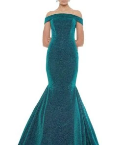 Ashley Lauren - 1606 Off-Shoulder Metallic Scuba Mermaid Dress