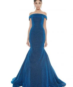 Ashley Lauren - 1606 Off-Shoulder Metallic Scuba Mermaid Dress