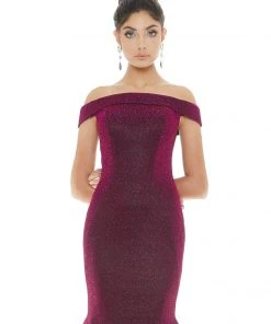 Ashley Lauren - 1606 Off-Shoulder Metallic Scuba Mermaid Dress