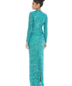 Ashley Lauren - 1625 Allover Sequin Long Sleeve Sheath Evening Gown