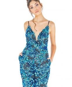 Ashley Lauren - 1627 Beaded Plunging V-Neck Jumpsuit