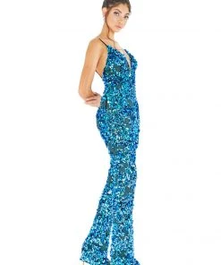 Ashley Lauren - 1627 Beaded Plunging V-Neck Jumpsuit