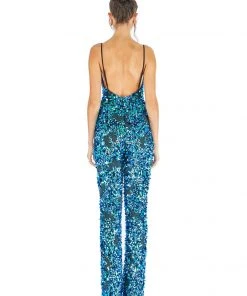 Ashley Lauren - 1627 Beaded Plunging V-Neck Jumpsuit