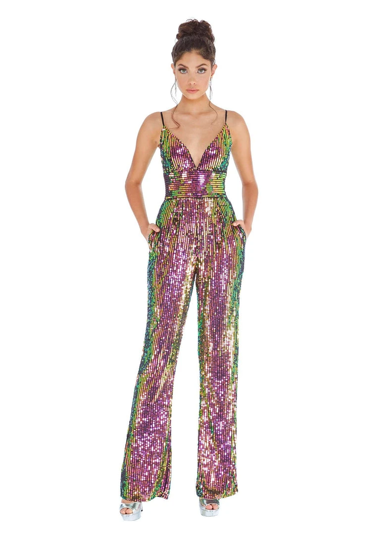 Ashley Lauren - 1726 Allover Sequin Sleeveless V Neck Jumpsuit 3 Ashley Lauren - 1726 Allover Sequin Sleeveless V Neck Jumpsuit
