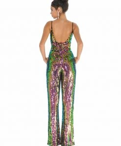 Ashley Lauren - 1726 Allover Sequin Sleeveless V Neck Jumpsuit 6 Ashley Lauren - 1726 Allover Sequin Sleeveless V Neck Jumpsuit