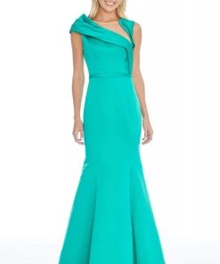 Ashley Lauren - 1788 Asymmetric Pleated Satin Trumpet Dress