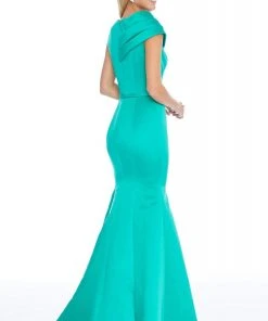 Ashley Lauren - 1788 Asymmetric Pleated Satin Trumpet Dress