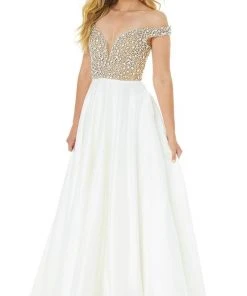 Ashley Lauren - 1792A Bejeweled Deep Off Shoulder Ballgown