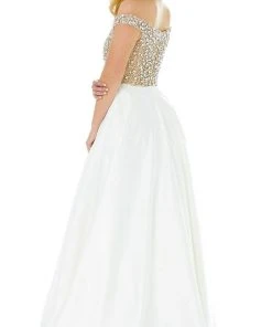 Ashley Lauren - 1792A Bejeweled Deep Off Shoulder Ballgown