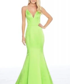 Ashley Lauren - 1793 Deep V-neck Satin Mermaid Dress 8 Ashley Lauren - 1793 Deep V-neck Satin Mermaid Dress