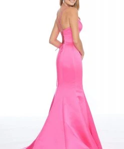 Ashley Lauren - 1793 Deep V-neck Satin Mermaid Dress