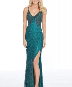 Ashley Lauren - 1814 Embellished Plunging V-neck Sheath Dress