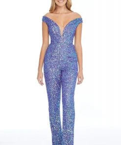 Ashley Lauren - 1825 Sequined Deep Off-Shoulder Jumpsuit 10 Ashley Lauren - 1825 Sequined Deep Off-Shoulder Jumpsuit
