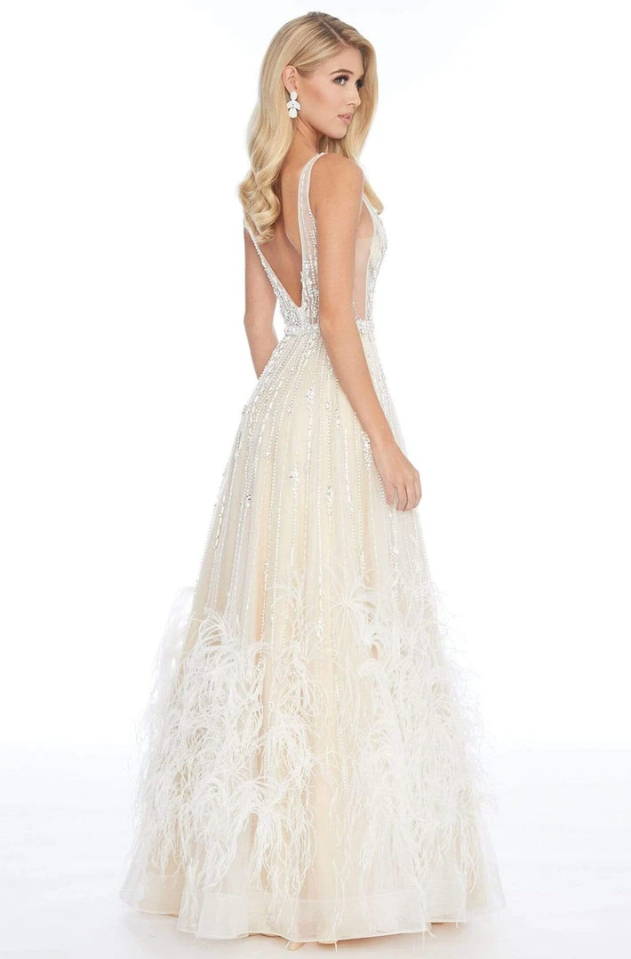 Ashley Lauren - 1902 Beaded Deep V-neck Feathered A-line Gown 5 Ashley Lauren - 1902 Beaded Deep V-neck Feathered A-line Gown