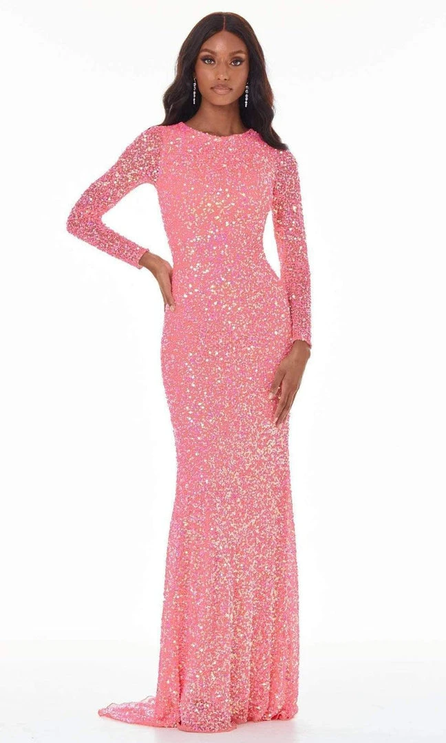 Ashley Lauren - 1985 Long Sleeve Allover Beaded Sheath Gown 3 Ashley Lauren - 1985 Long Sleeve Allover Beaded Sheath Gown