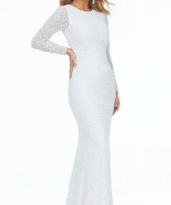 Ashley Lauren - 1985 Long Sleeve Allover Beaded Sheath Gown 16 Ashley Lauren - 1985 Long Sleeve Allover Beaded Sheath Gown