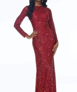 Ashley Lauren - 1985 Long Sleeve Allover Beaded Sheath Gown 21 Ashley Lauren - 1985 Long Sleeve Allover Beaded Sheath Gown