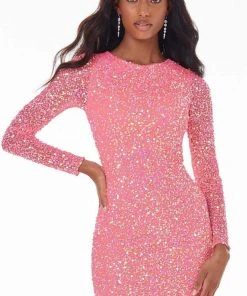 Ashley Lauren - 1985 Long Sleeve Allover Beaded Sheath Gown 15 Ashley Lauren - 1985 Long Sleeve Allover Beaded Sheath Gown