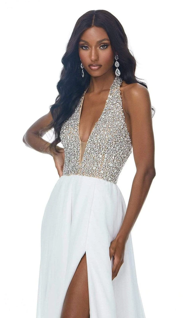 Ashley Lauren - 1989 Plunging Halter A-Line Gown With Slit 5 Ashley Lauren - 1989 Plunging Halter A-Line Gown With Slit