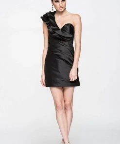 Ashley Lauren - 4005 Ruffled One Shoulder Pleated Sheath Dress