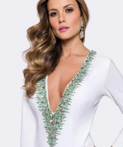 Ashley Lauren - 4038 Turquoise Beaded Jersey Cocktail Dress