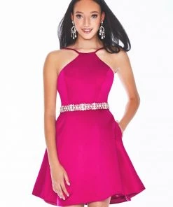 Ashley Lauren - 4071 Satin Halter Neck Crystal Beaded Belt Short Dress 12 Ashley Lauren - 4071 Satin Halter Neck Crystal Beaded Belt Short Dress