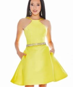 Ashley Lauren - 4071 Satin Halter Neck Crystal Beaded Belt Short Dress 16 Ashley Lauren - 4071 Satin Halter Neck Crystal Beaded Belt Short Dress