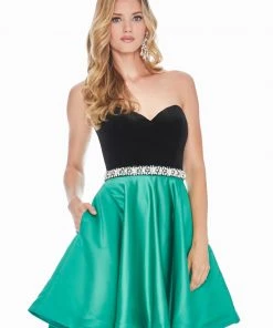 Ashley Lauren - 4078 Crystal Beaded Velvet Satin A-line Dress