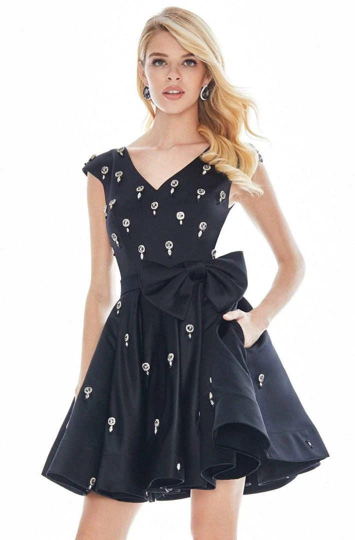 Ashley Lauren - 4080 Beaded Cap Sleeve Bow-Ornate Satin Dress 6 Ashley Lauren - 4080 Beaded Cap Sleeve Bow-Ornate Satin Dress