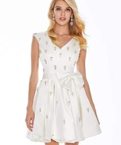 Ashley Lauren - 4080 Beaded Cap Sleeve Bow-Ornate Satin Dress 10 Ashley Lauren - 4080 Beaded Cap Sleeve Bow-Ornate Satin Dress