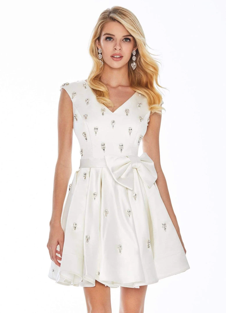 Ashley Lauren - 4080 Beaded Cap Sleeve Bow-Ornate Satin Dress 5 Ashley Lauren - 4080 Beaded Cap Sleeve Bow-Ornate Satin Dress