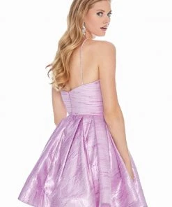 Ashley Lauren - 4081 Cut-In Halter Metallic A-Line Dress 12 Ashley Lauren - 4081 Cut-In Halter Metallic A-Line Dress