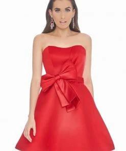 Ashley Lauren - 4082 Bow-Adorned Strapless Sweetheart Satin Dress