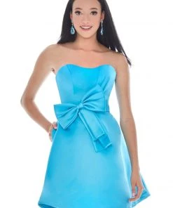 Ashley Lauren - 4082 Bow-Adorned Strapless Sweetheart Satin Dress